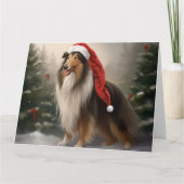 Rough Collie Dog zu Schnee Weihnachten Karte (Vorderseite)