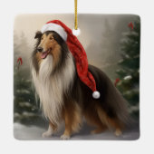 Rough Collie Dog zu Schnee Weihnachten Keramikornament (Rückseite)
