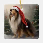 Rough Collie Dog zu Schnee Weihnachten Keramikornament (Vorderseite)