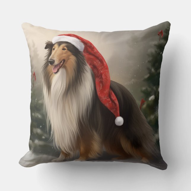 Rough Collie Dog zu Schnee Weihnachten Kissen (Vorderseite)