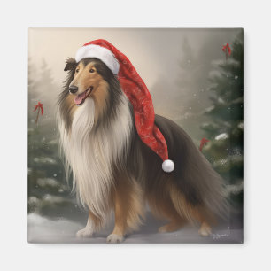 Rough Collie Dog zu Schnee Weihnachten Magnet