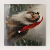 Rough Collie Dog zu Schnee Weihnachten Puzzle (Horizontal)