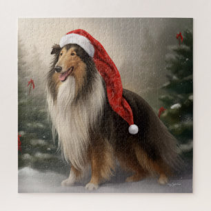 Rough Collie Dog zu Schnee Weihnachten Puzzle