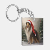 Rough Collie Dog zu Schnee Weihnachten Schlüsselanhänger (Vorderseite links)