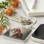 Rough Collie Dog zu Schnee Weihnachten Schlüsselanhänger (Vorderseite rechts)
