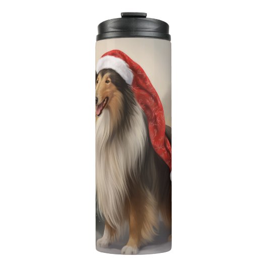 Rough Collie Dog zu Schnee Weihnachten Thermosbecher (Vorderseite)