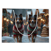 Rough Collie Dogs Christmas Snow Holiday Große Geschenktüte (Rückseite)