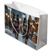 Rough Collie Dogs Christmas Snow Holiday Große Geschenktüte (Rückseite Schrägansicht)