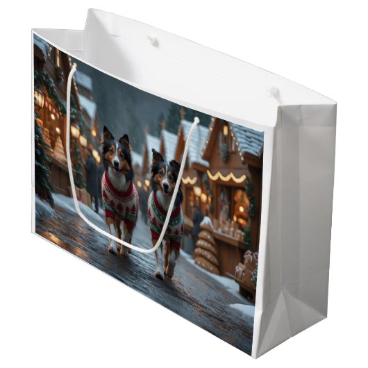 Rough Collie Dogs Christmas Snow Holiday Große Geschenktüte (Vorderseite Schrägansicht)