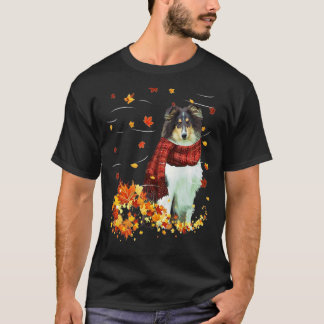 Rough Collie Fall Scarf Hunde Herbst Blätter T-Shirt