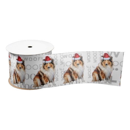 Rough Collie Funny Santa Dog Weihnachten Satinband (Spule)