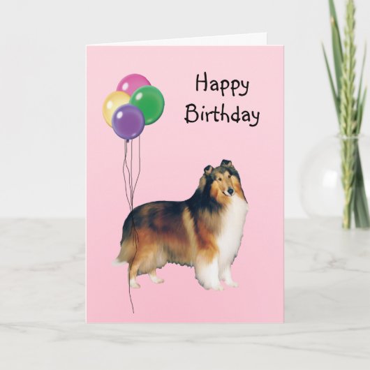 Rough Collie, Geburtsballons Karte (Vorderseite)