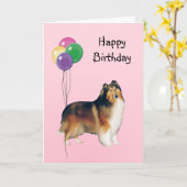 Rough Collie, Geburtsballons Karte (Gelbe Blume)