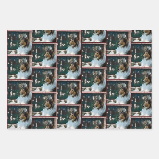 Rough Collie Happy Collidays Weihnachten Geschenkpapier Set (Vorderseite 3)
