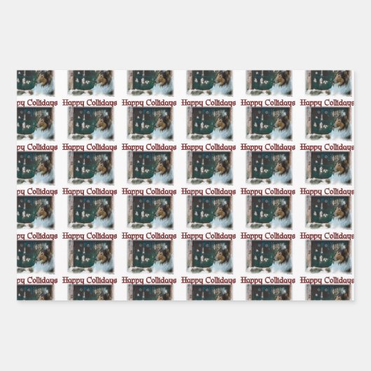 Rough Collie Happy Collidays Weihnachten Geschenkpapier Set (Vorderseite)