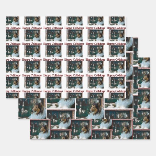 Rough Collie Happy Collidays Weihnachten Geschenkpapier Set (Set)