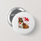 Rough Collie Heart Balloon Happy Valentine Day Dog Button (Vorne & Hinten)