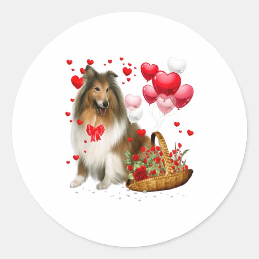 Rough Collie Heart Balloon Happy Valentine Day Dog Runder Aufkleber (Vorderseite)