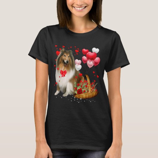 Rough Collie Heart Balloon Happy Valentine Day Dog T-Shirt (Vorderseite)