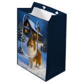 Rough Collie Holiday  Mittlere Geschenktüte (Vorderseite Schrägansicht)