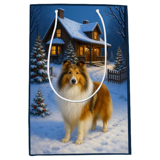 Rough Collie Holiday  Mittlere Geschenktüte (Vorderseite)