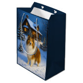 Rough Collie Holiday  Mittlere Geschenktüte (Rückseite Schrägansicht)