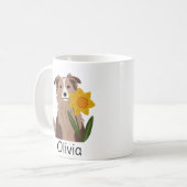 Rough Collie Hund mit Daffodil-Blume personalisier Kaffeetasse (Vorderseite Links)