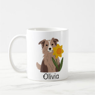 Rough Collie Hund mit Daffodil-Blume personalisier Kaffeetasse