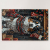 Rough Collie Hund mit Weihnachtsgeschenken Kamin Puzzle (Horizontal)