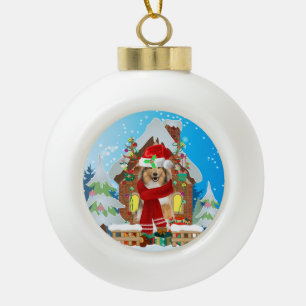 Rough Collie Hund mit Weihnachtsgeschenken Keramik Kugel-Ornament