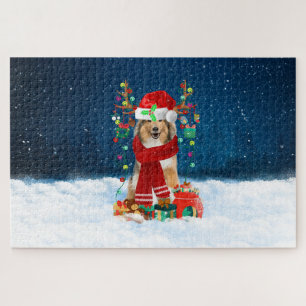 Rough Collie Hund mit Weihnachtsgeschenken Puzzle