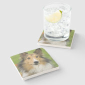 Rough Collie, Hund Steinuntersetzer (Seitenansicht)