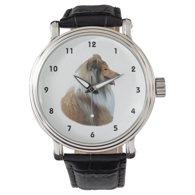 Rough Collie Hundeportrait Foto Armbanduhr (Vorderseite)