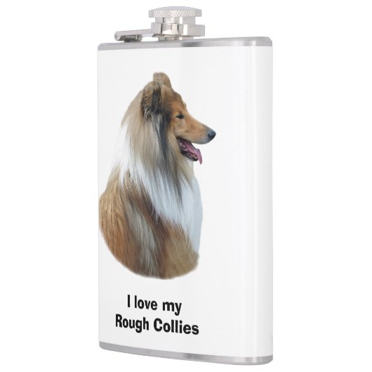 Rough Collie Hundeportrait Foto Flachmann (Links)
