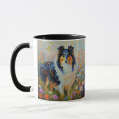 Rough Collie im Bereich der Blume - Impressionist Tasse (Links)