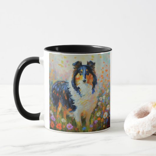 Rough Collie im Bereich der Blume - Impressionist Tasse (Mit Donut)