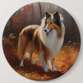 Rough Collie im Herbst Leaves Fall Inspiriert Button (Vorderseite)