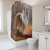 Rough Collie im Herbst Leaves Fall Inspiriert Duschvorhang (Beispiel)