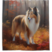 Rough Collie im Herbst Leaves Fall Inspiriert Duschvorhang (Vorderseite)