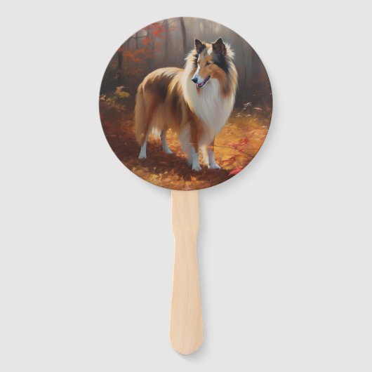 Rough Collie im Herbst Leaves Fall Inspiriert Fächer (Rückseite)