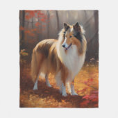 Rough Collie im Herbst Leaves Fall Inspiriert Fleecedecke (Vorderseite)