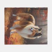 Rough Collie im Herbst Leaves Fall Inspiriert Fleecedecke (Vorderseite (Horizontal))