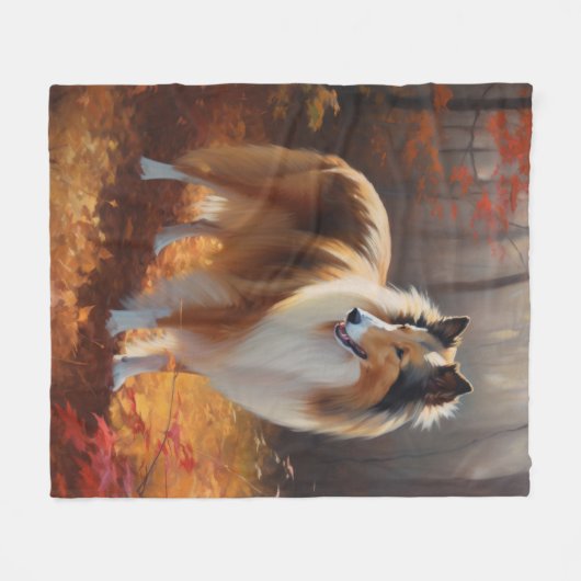 Rough Collie im Herbst Leaves Fall Inspiriert Fleecedecke (Vorderseite (Horizontal))