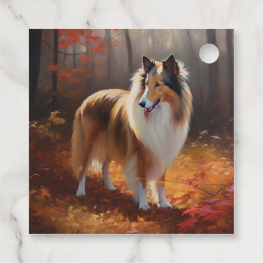 Rough Collie im Herbst Leaves Fall Inspiriert Geschenkanhänger (Rückseite)