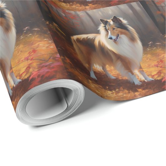 Rough Collie im Herbst Leaves Fall Inspiriert Geschenkpapier (Rolleneckpunkt)