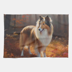Rough Collie im Herbst Leaves Fall Inspiriert Geschirrtuch