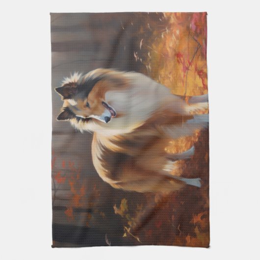 Rough Collie im Herbst Leaves Fall Inspiriert Geschirrtuch (Vertikal)