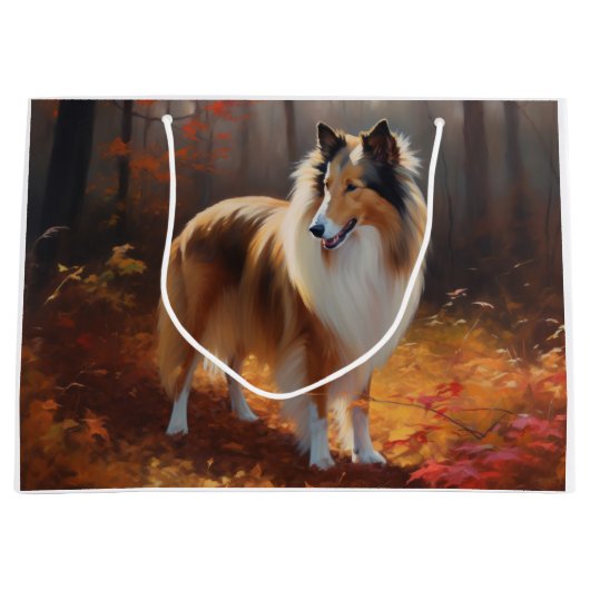 Rough Collie im Herbst Leaves Fall Inspiriert Große Geschenktüte (Vorderseite)