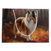 Rough Collie im Herbst Leaves Fall Inspiriert Große Geschenktüte (Rückseite)