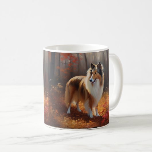 Rough Collie im Herbst Leaves Fall Inspiriert Kaffeetasse (VorderseiteRechts)